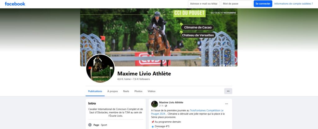 page facebook du cavalier français maxime livio